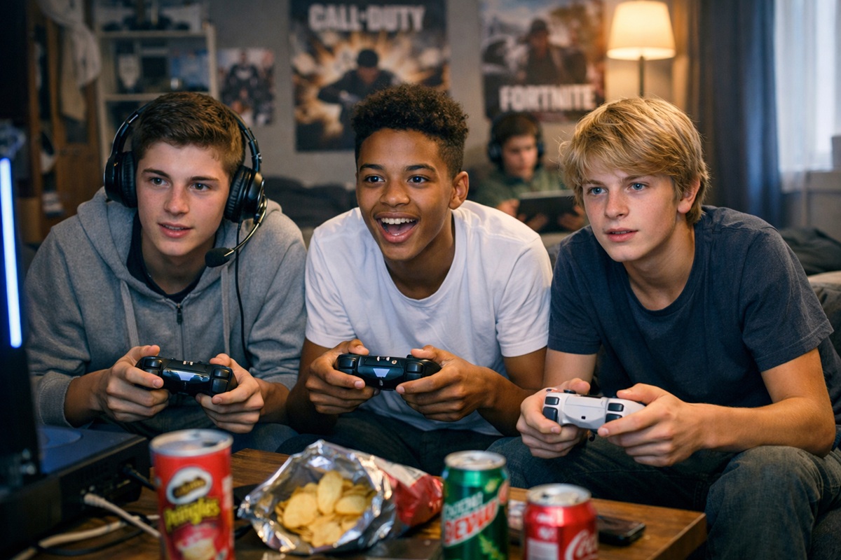 Des jeunes lors d’une partie de jeux vidéo