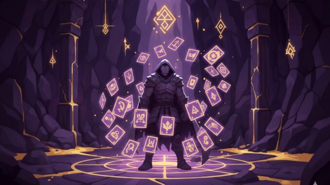 personnage entouré de cartes comme dans Slay the Spire 2