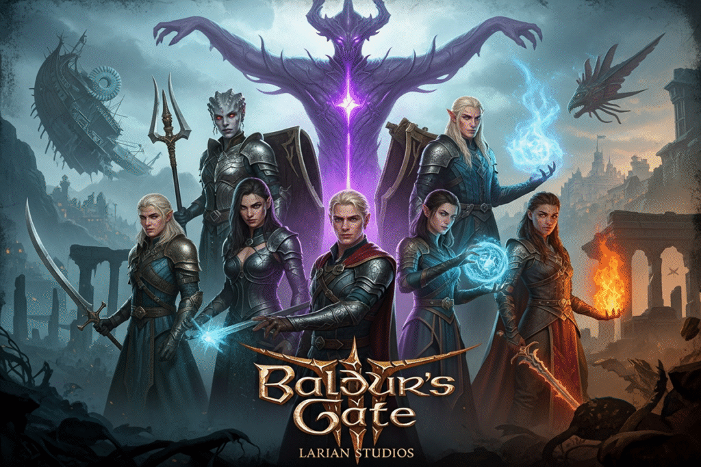 Poster d’un jeu de fantasy comme Baldur’s Gate 3