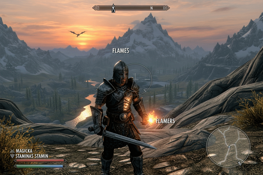 Gameplay d’un jeu d’action-RPG comme The Elder Scrolls V : Skyrim