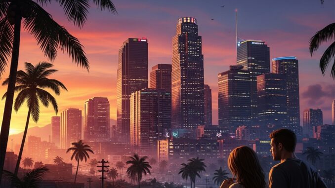 vue panoramique d’une ville moderne d’un jeu de Take-Two