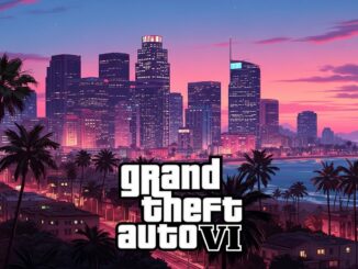 vue panoramique stylisée de Vice City inspirée de GTA VI