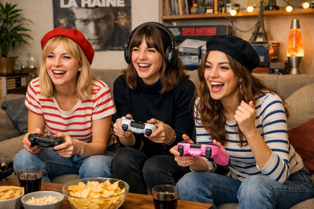 des femmes en pleine partie de jeu vidéo 