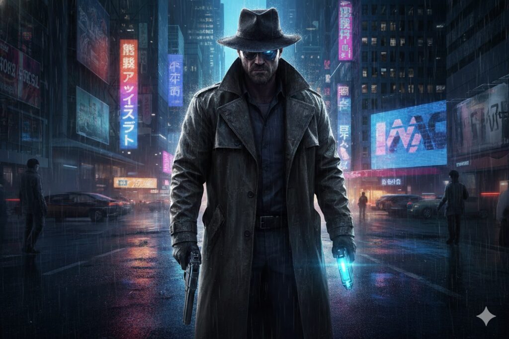 détective en imperméable comme dans Artificial Detective