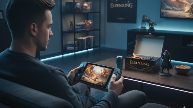 gamer jouant à un jeu comme Elden Ring sur Switch 2