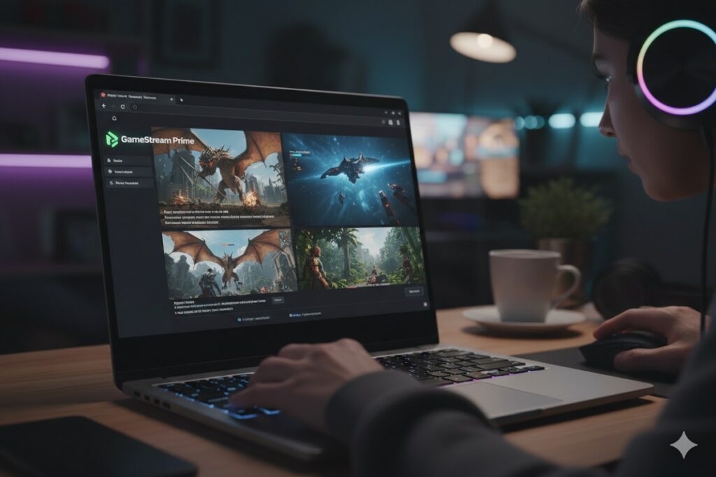 gamer testant des jeux vidéo PC comme avec Playruo