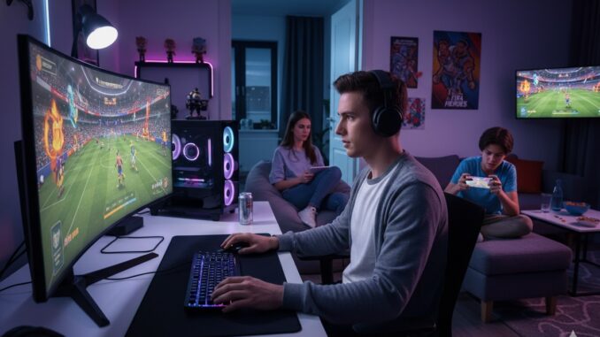 gamers jouant à FIFA Heroes sur PC et mobiles