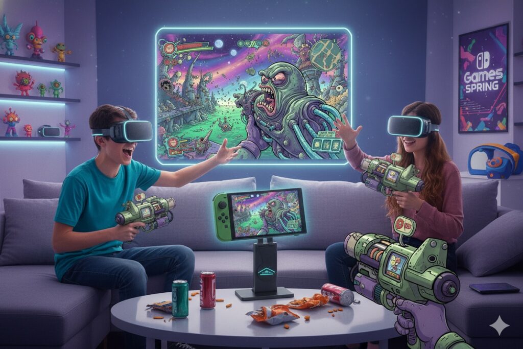 gamers jouant à High on Life 2 sur Switch 2