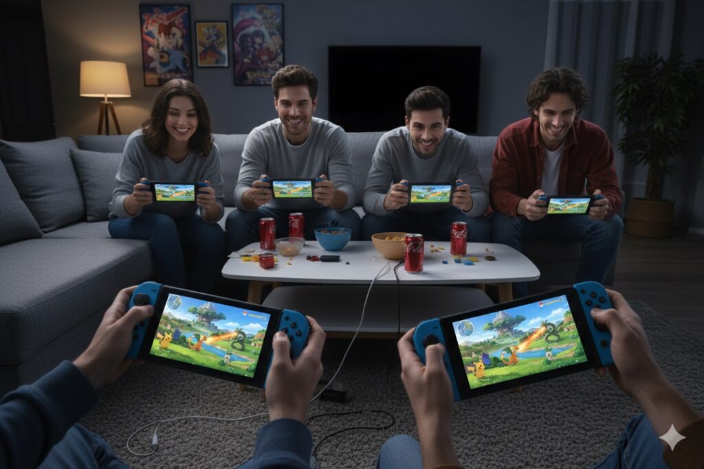 gamers jouant à Pokémon Pokopia sur Nintendo Switch 2
