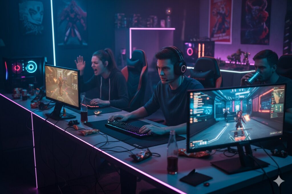 gamers jouant à un FPS multijoueur comme Marathon