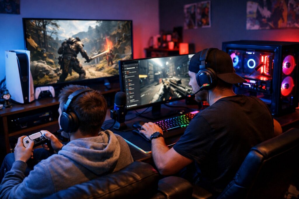 gamers jouant à un jeu comme Marvel Tokon: Fighting Souls sur PS5 et PC