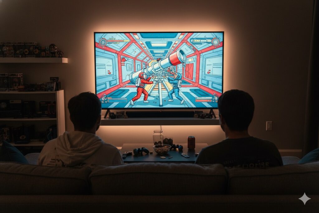 gamers jouant à un jeu inspiré de Heavenly Bodies