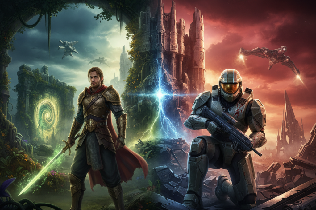 Illustration des jeux Halo et Fable