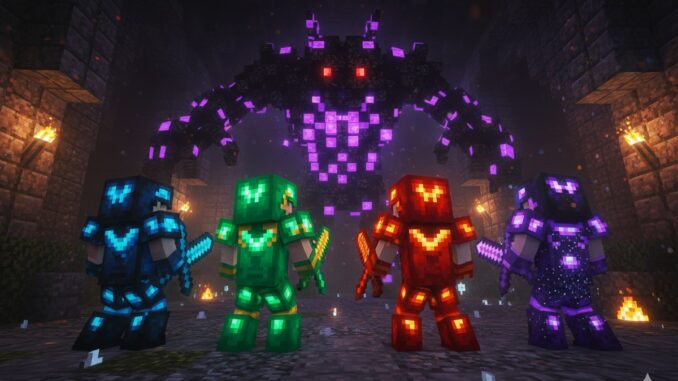 héros en armures comme dans Minecraft Dungeons II