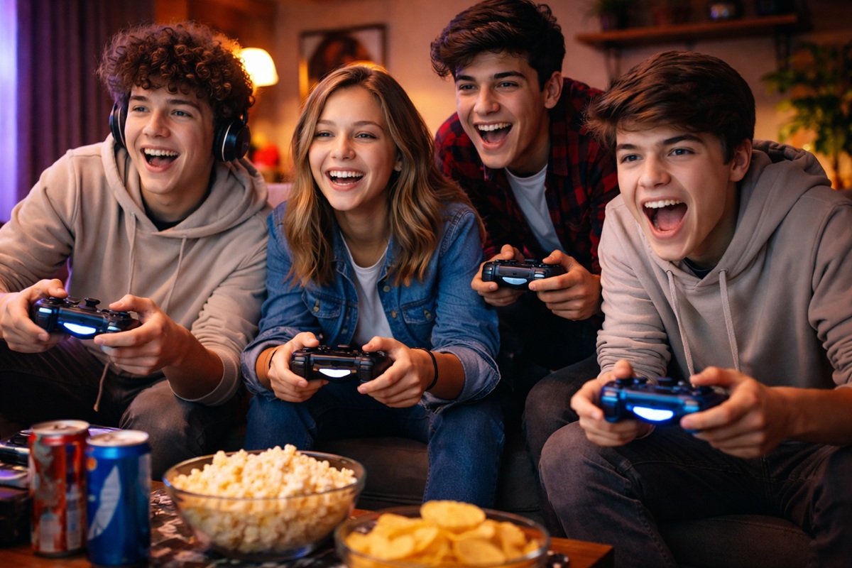 Des ados qui font une partie de jeux vidéo