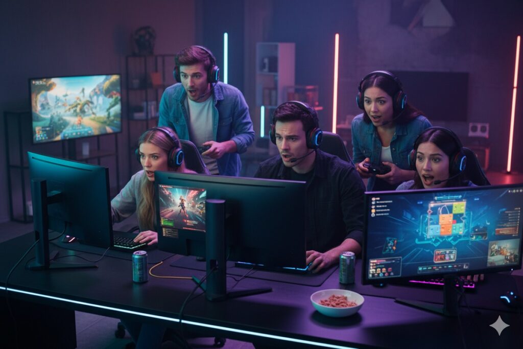 joueurs découvrant des nouveautés jeux vidéo 