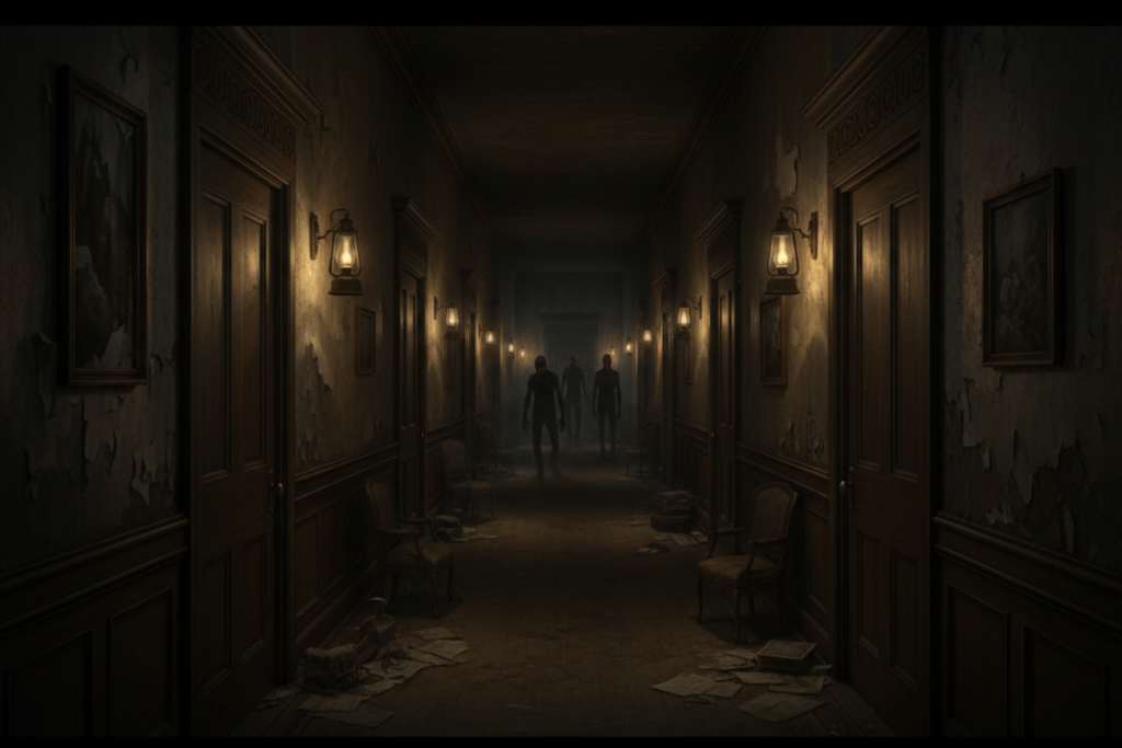 Un manoir dans un jeu de survival horror comme Resident Evil
