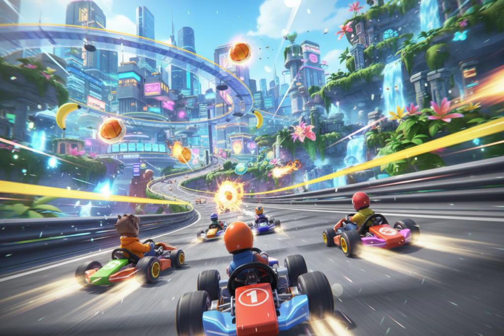 Gameplay d’un jeu de course similaire à Mario Kart World