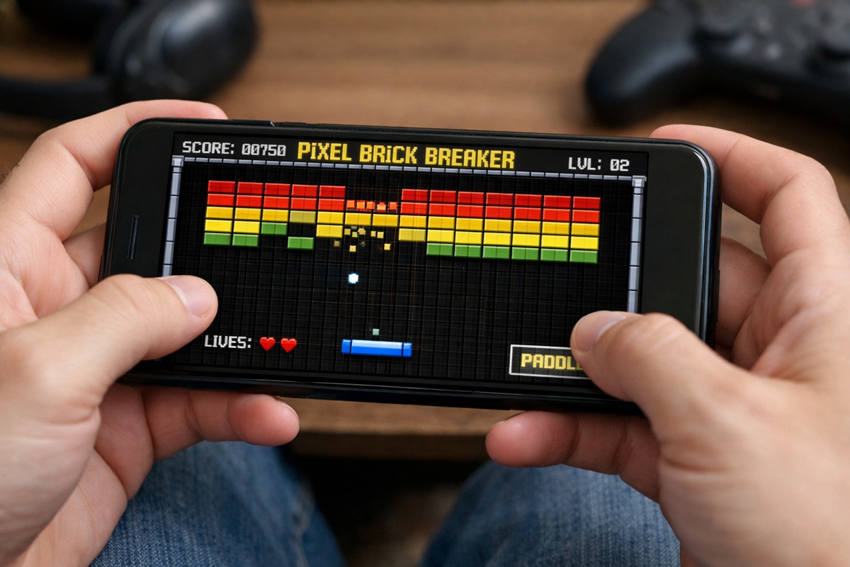 Gameplay d’un jeu d’arcade comme Pixel Brick Breaker