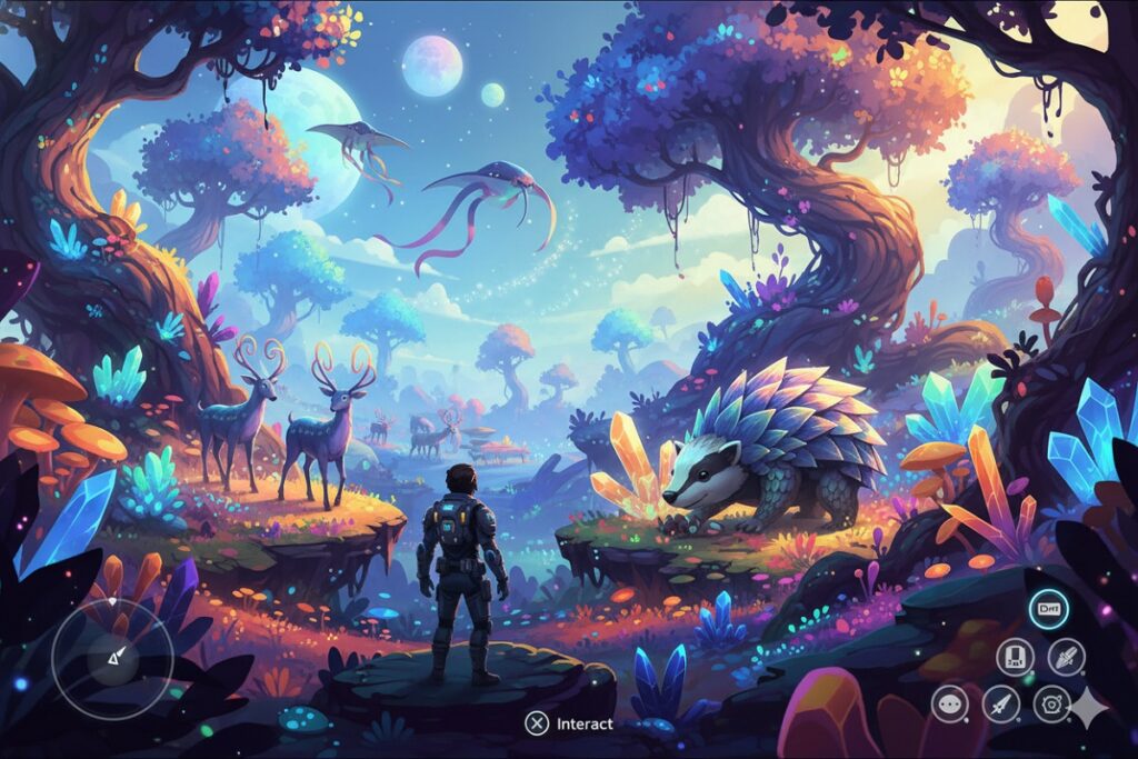 scène d’exploration comme dans le jeu Aniimo