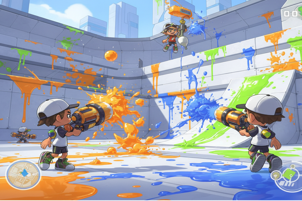 Gameplay d’un jeu de tir similaire à Splatoon 3