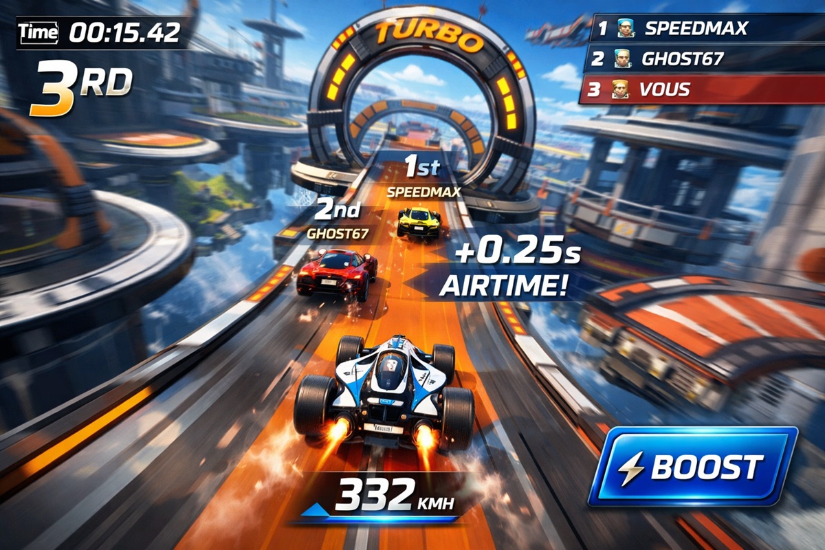 Gameplay d’un jeu de course inspiré de Trackmania Blitz
