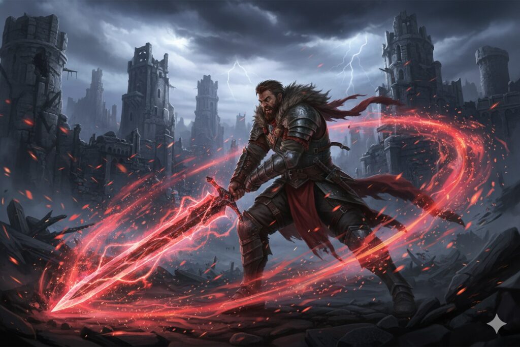 Illustration cinématique de Macduff dans le patch 1.03.00 de Crimson Desert