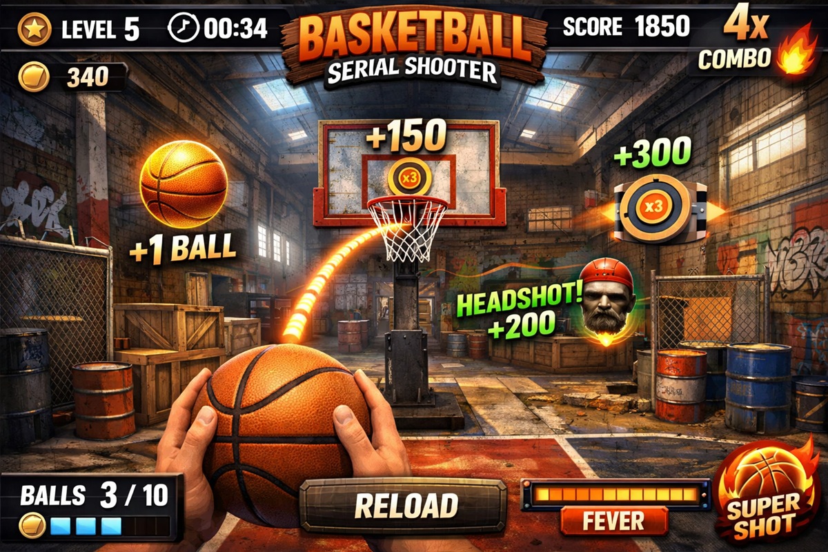 Gameplay d’un jeu mobile comme Basketball Serial Shooter