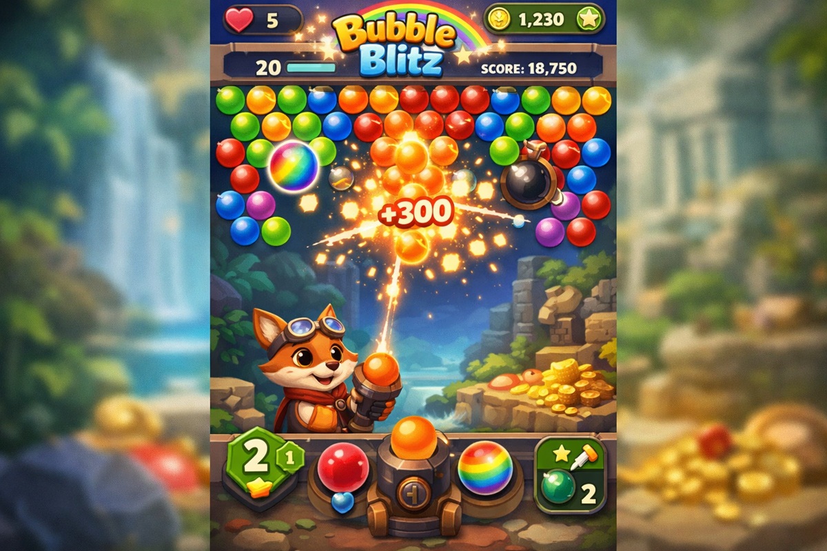 Gameplay d’un jeu d’adresse comme Bubble Blitz