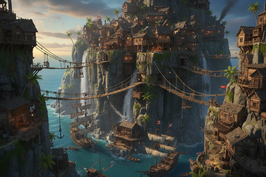 Gameplay d’un jeu city-building comme Corsair Cove