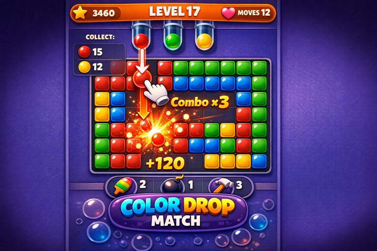 Gameplay d’un jeu mobile comme Color Drop Match