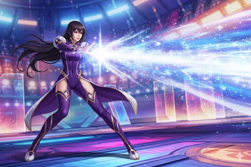 combattante en plein combat comme Ingrid dans SF6