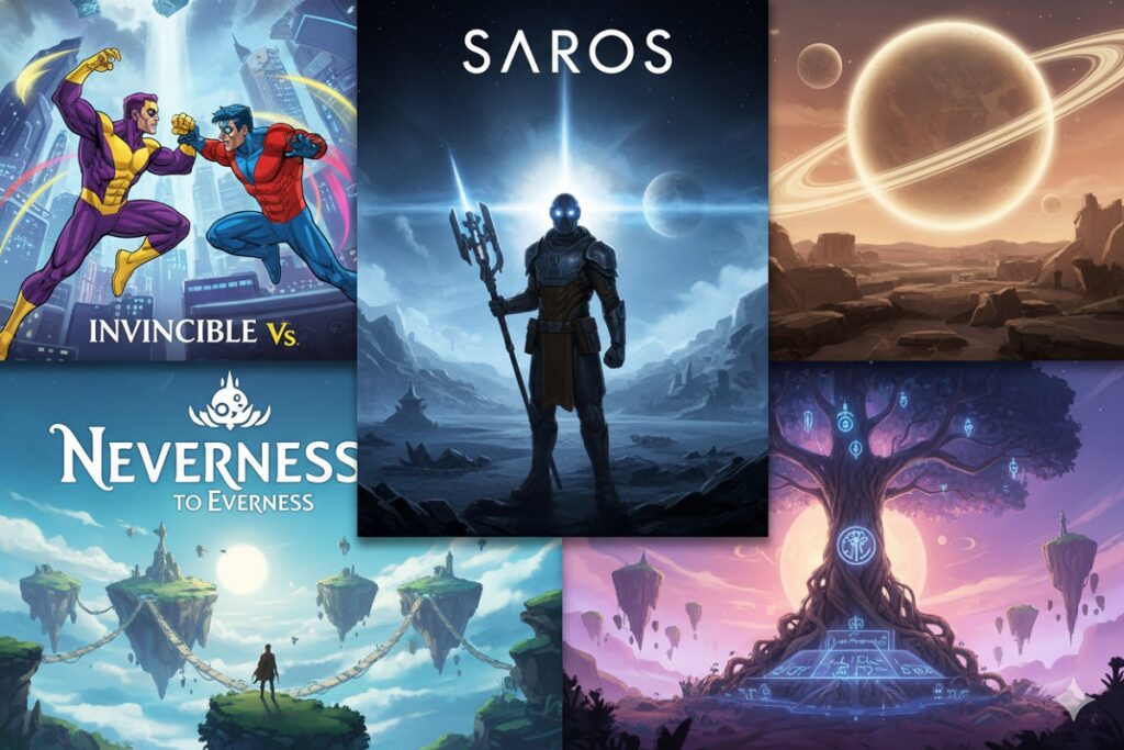 composition graphique d’affiches de sorties jeux vidéo