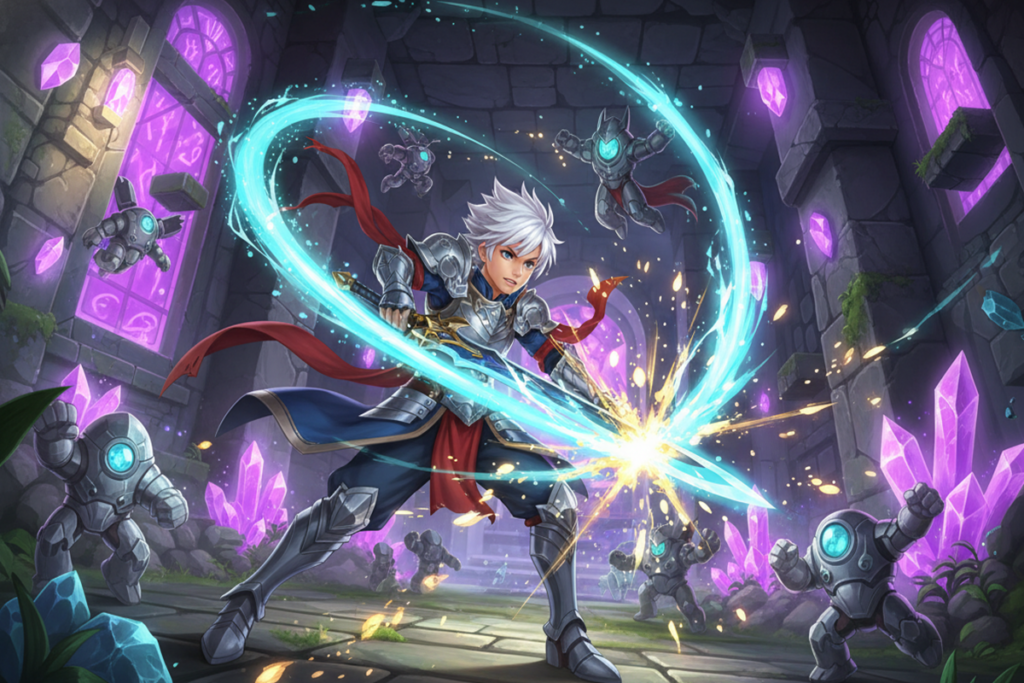 Gameplay d’un jeu roguelite similaire à Dragon Quest Smash/Grow