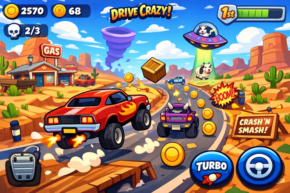 Gameplay d’un jeu mobile comme Drive Crazy