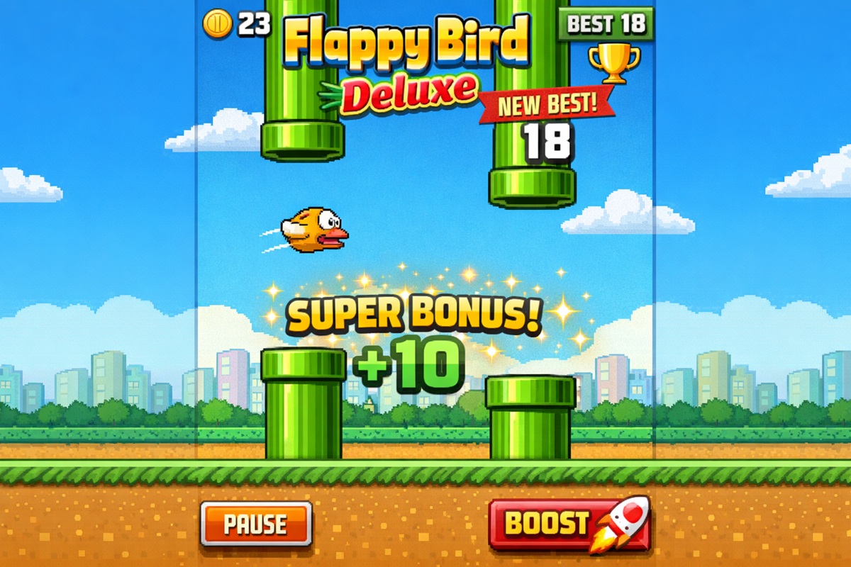 Gameplay d’un jeu mobile comme Flappy Bird Deluxe