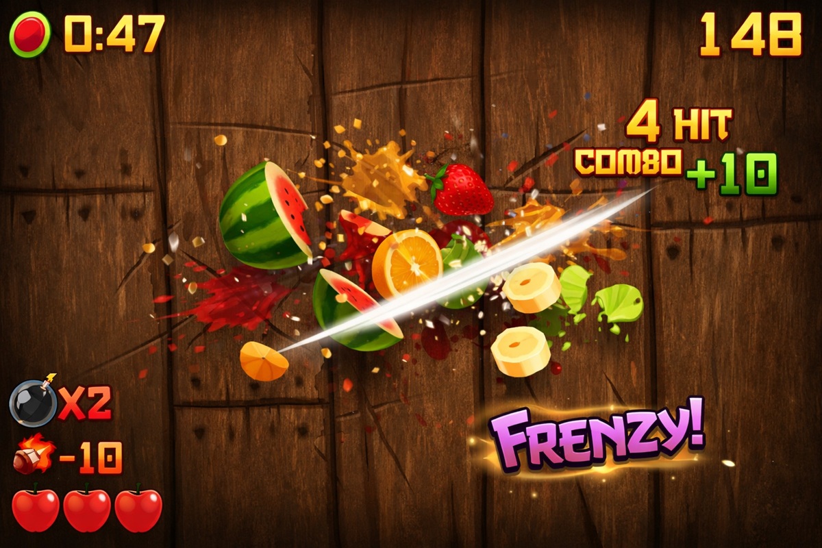 Gameplay d’un jeu mobile comme Fruit Ninja