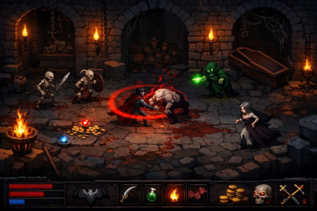 gameplay d’un jeu comme Vampire Crawlers