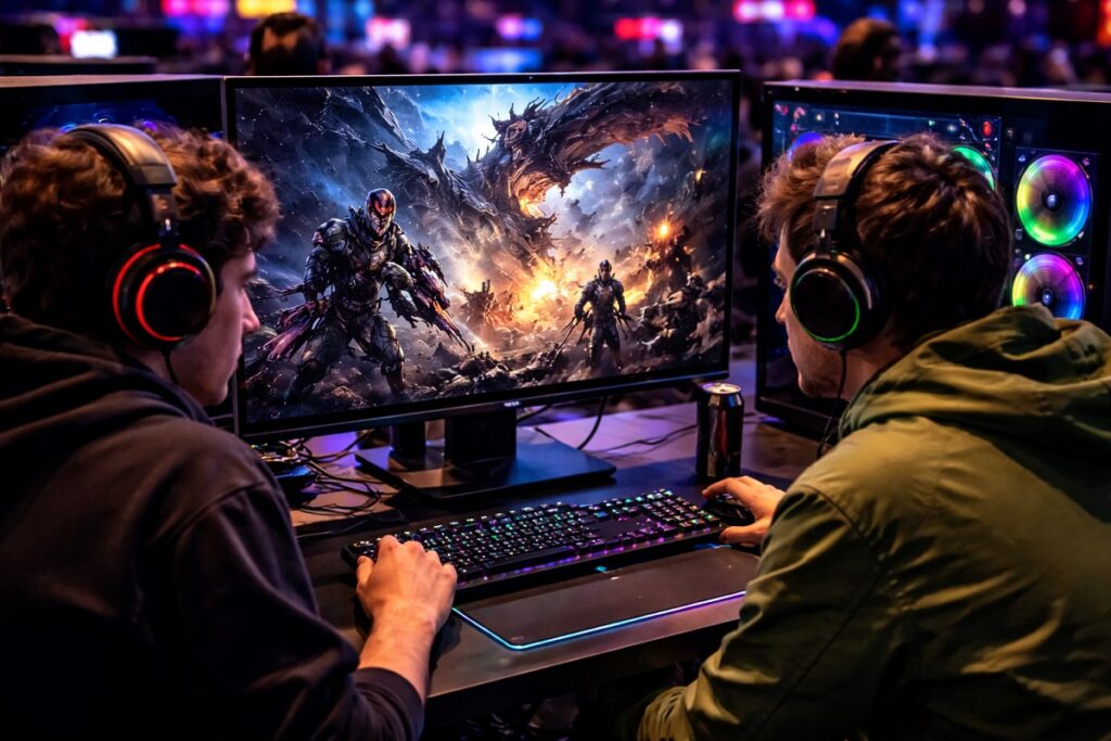 gamers consultant un PC Gaming Show en ligne