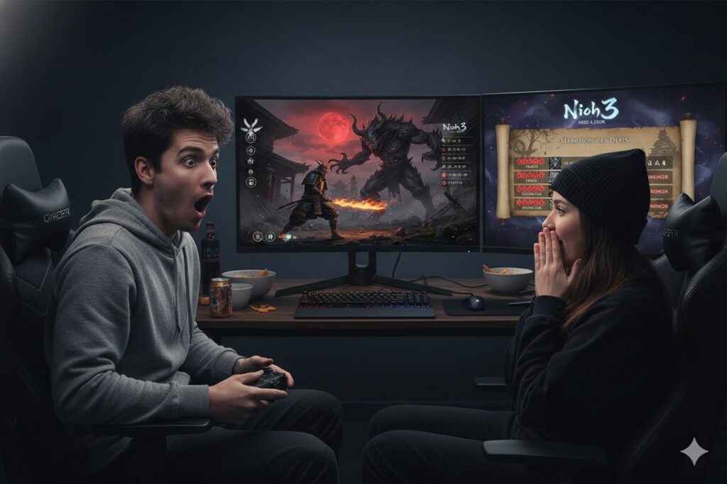 gamers découvrant la mise à jour gratuite de Nioh 3