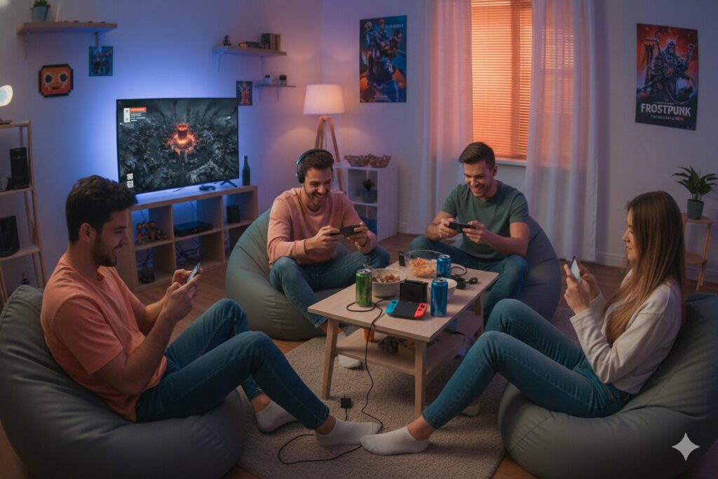 gamers jouant à Frostpunk 2 sur Switch