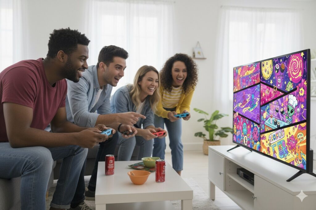 gamers jouant à Rhythm Paradise Groove sur Switch