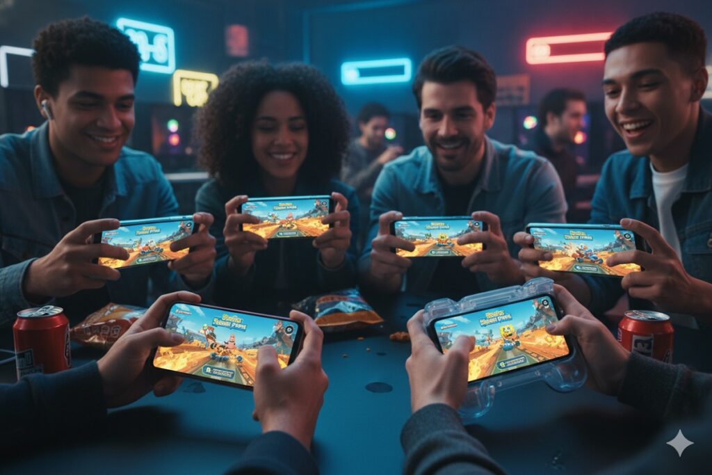 gamers jouant à SpongeBob Square Pants