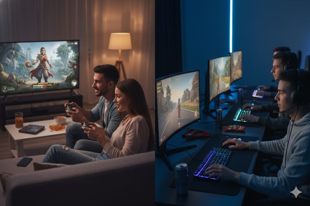 gamers jouant à un jeu comme DoDonPachi Resurrection