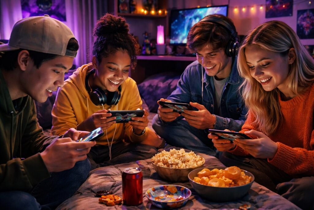 gamers jouant au jeu Balls Out 3D sur mobile