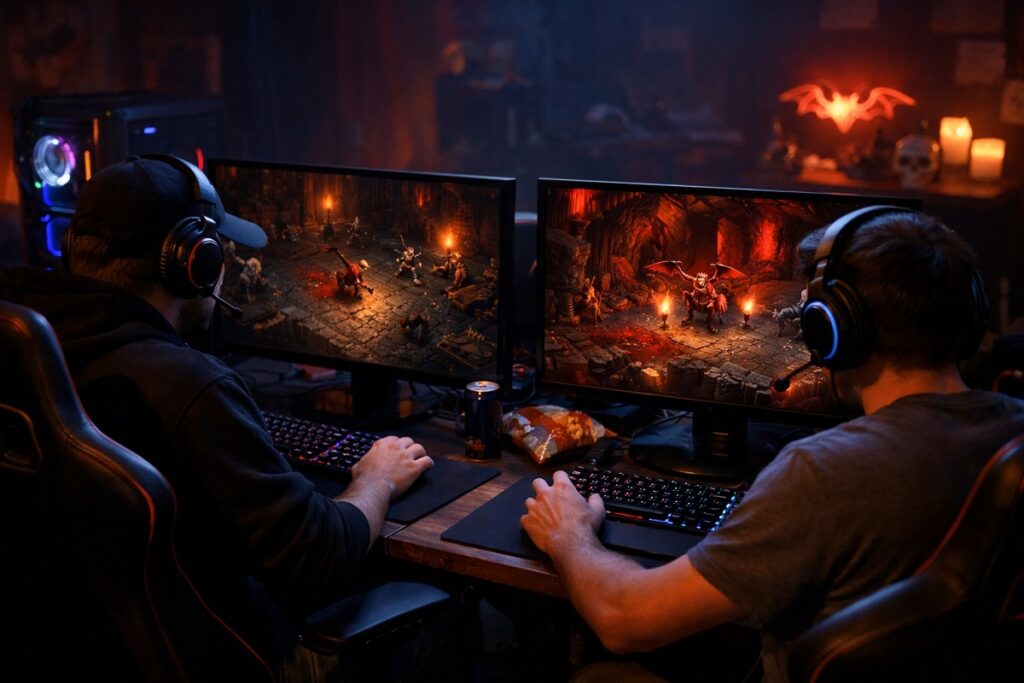 gamers testant le jeu Vampire Crawlers