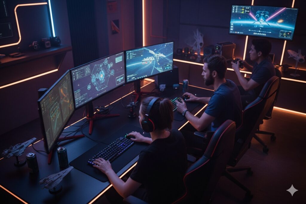 gamers testant un jeu comme Battlestar Galactica: Scattered Hopes