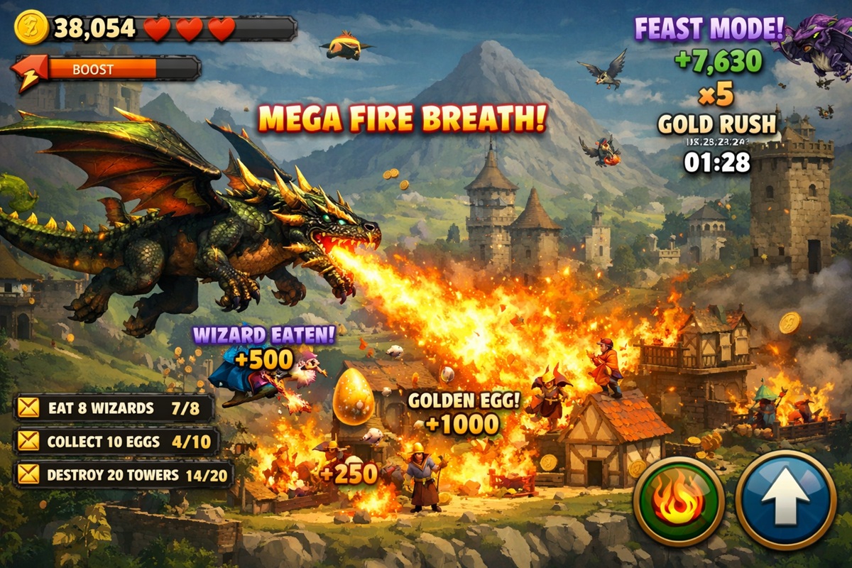 Gameplay d’un jeu mobile comme Hungry Dragon