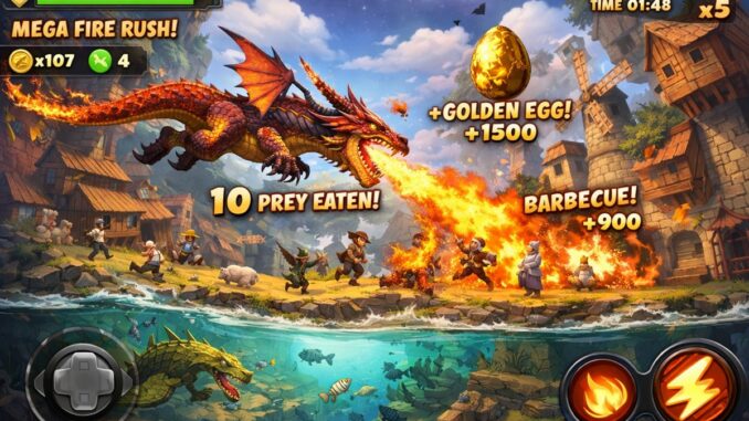 Gameplay d’un jeu mobile comme Hungry Dragon