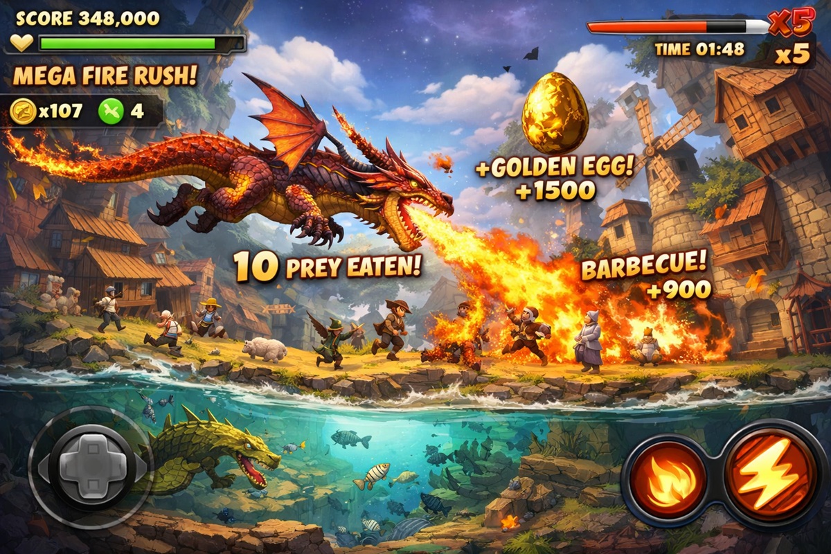 Gameplay d’un jeu mobile comme Hungry Dragon